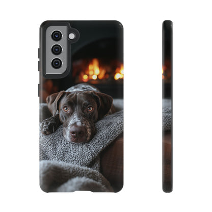 Cozy German Shorthaired Pointer Samsung Galaxy Case – Rustic Fireplace Protective Cover