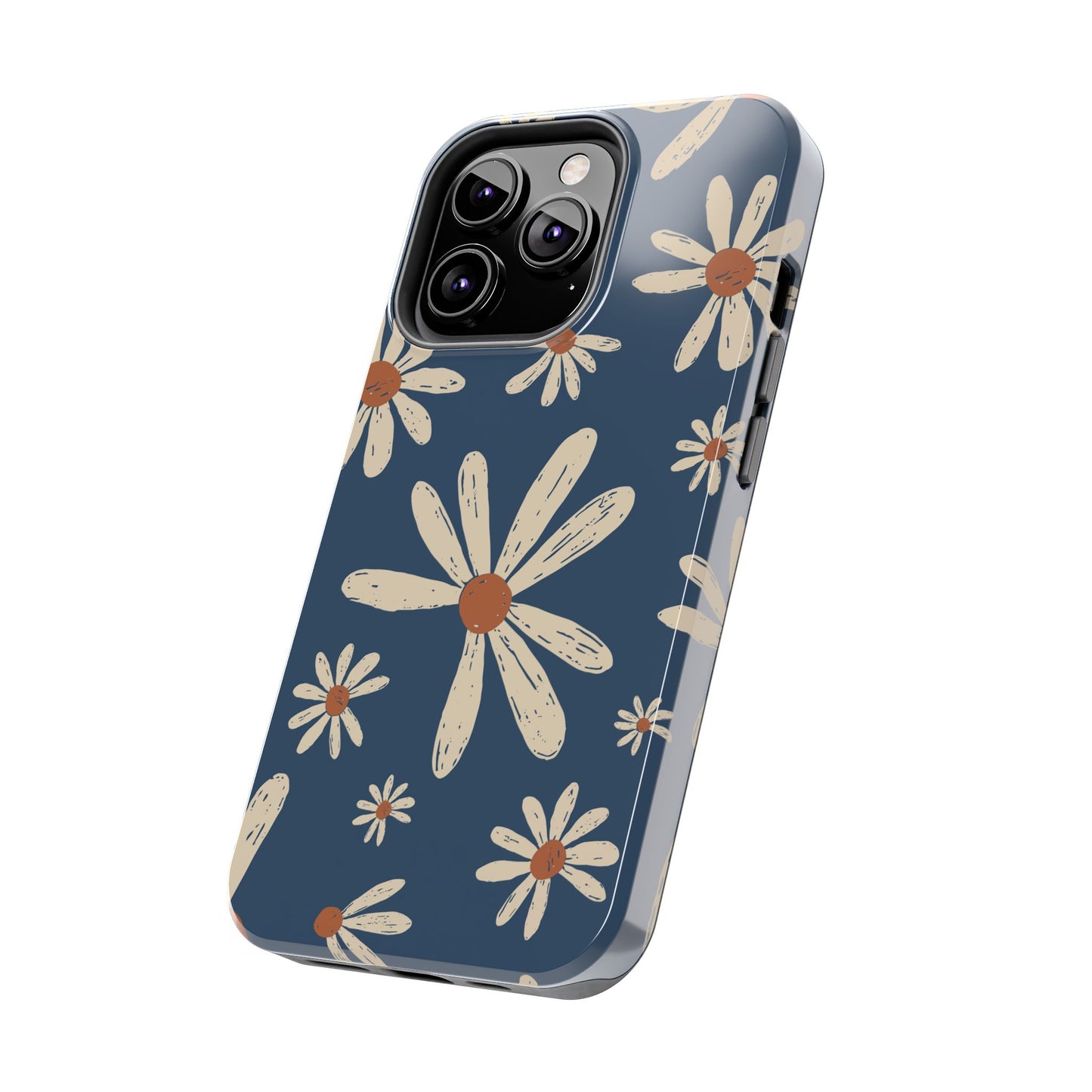 Vintage Daisies iPhone Case – Navy Blue Floral Design, Scratch - Resistant with Shock - Absorbing Bumper - BOGO Cases