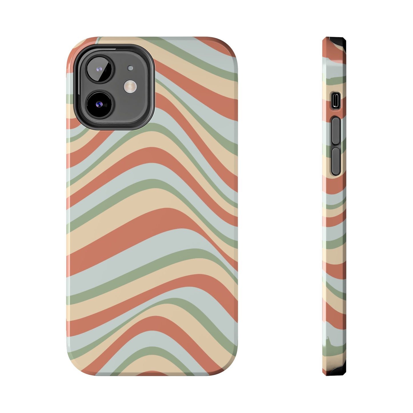 Vintage Earthy Waves iPhone Case – Retro 70s-Inspired in Warm Green, Cream, and Rust