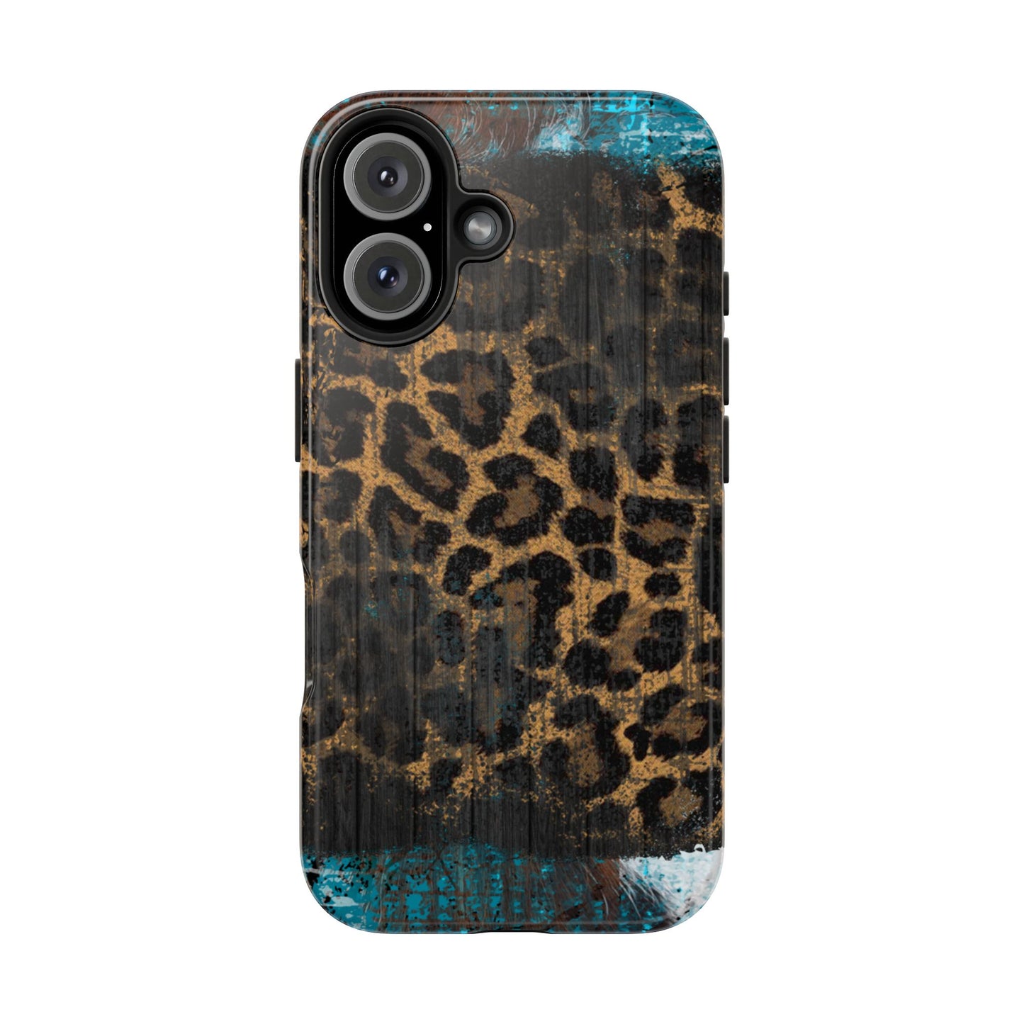 Boho Leopard and Turquoise Tough iPhone Case – Rustic Western Design with Dual-Layer Protection