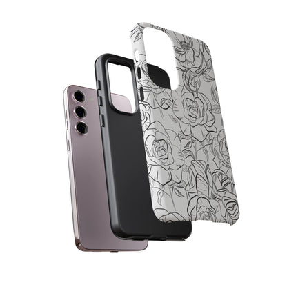 Monochrome Rose Garden Tough Samsung Galaxy Case – Elegant Floral Line Art with Dual-Layer Protection