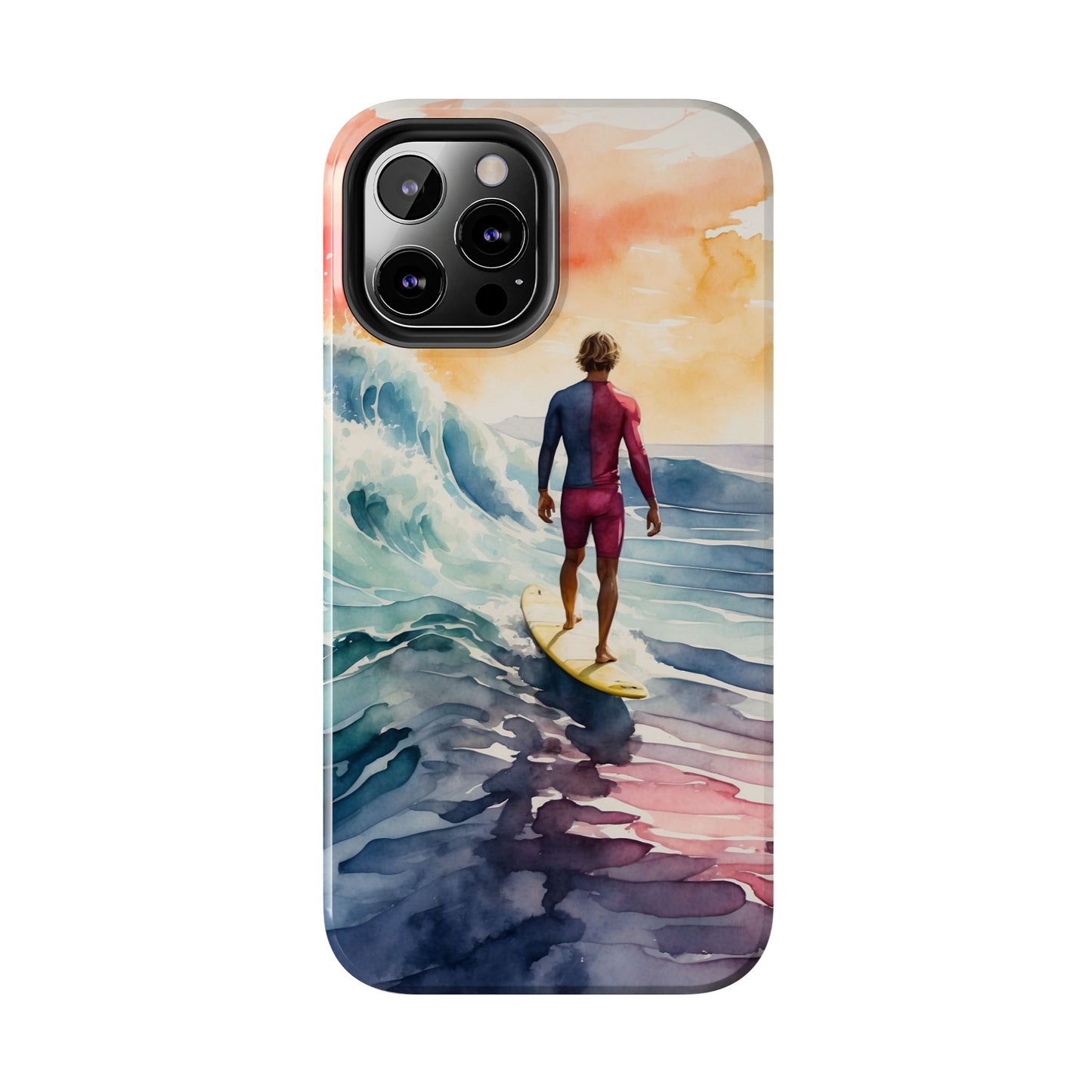 Surfer’s Sunset Wave iPhone Case – Vibrant Watercolor Design