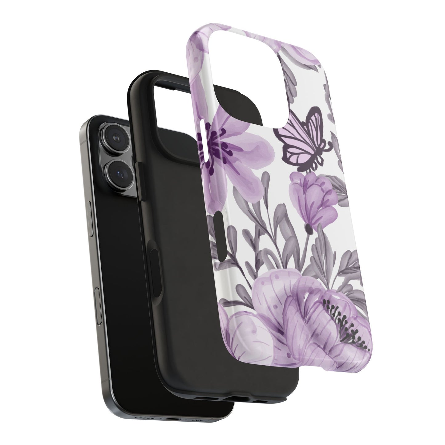 Lavender Bloom Butterfly iPhone Case – Delicate Floral Design with Watercolor Details