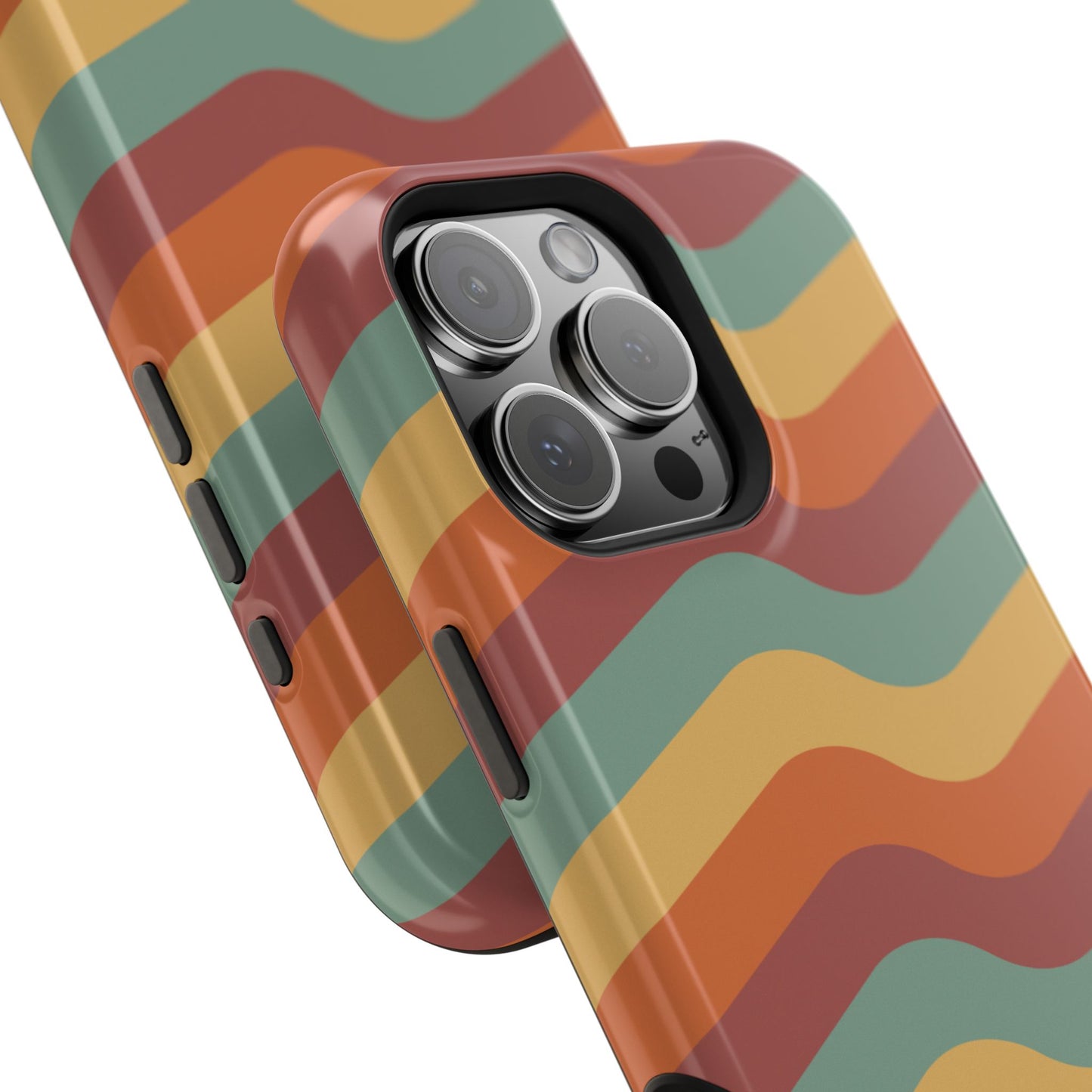 Retro Vibe Wavy Stripes MagSafe iPhone Case – 70s-Inspired in Teal, Orange, and Rust