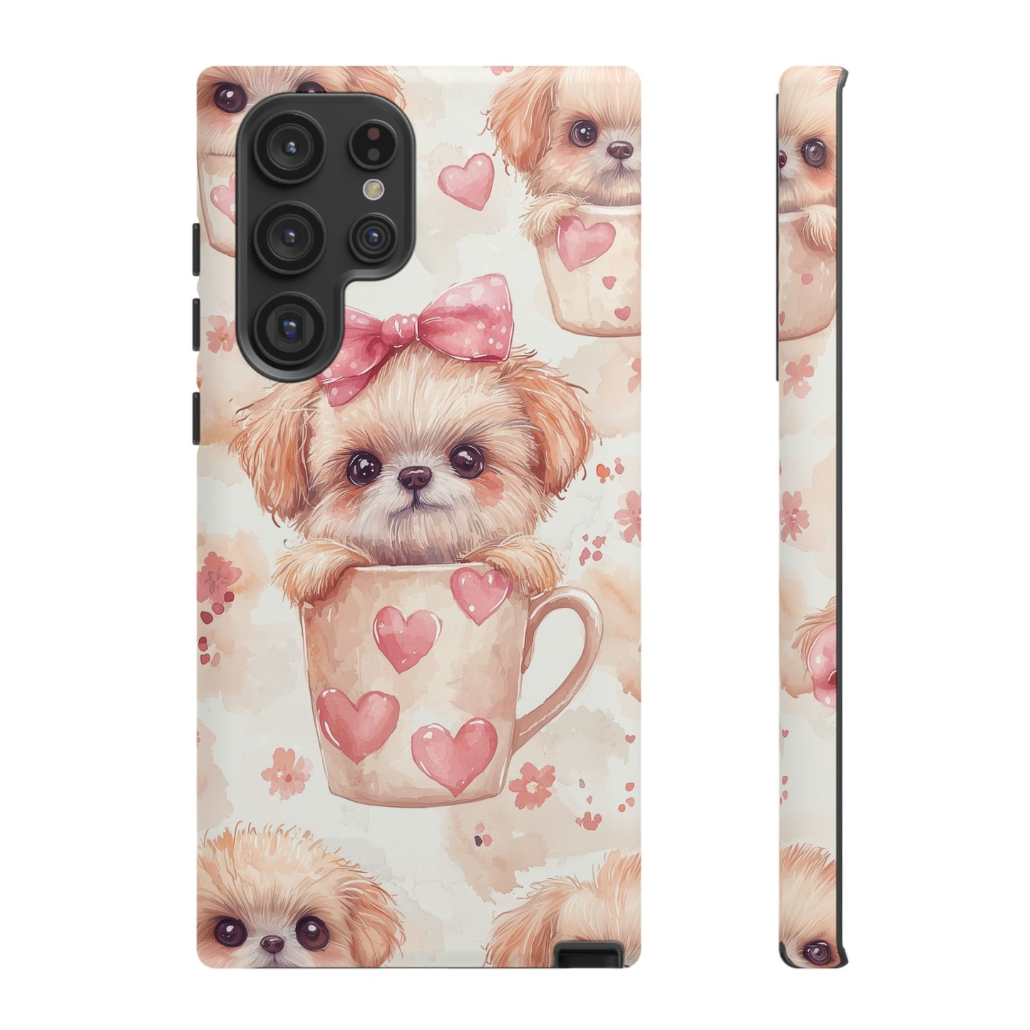 Adorable Puppy in Teacup Samsung Galaxy Case – Tough, Dual-Layer Protection with Cute Pink Bow Design