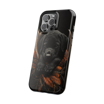 Charming Black Labrador Puppy on Feathers MagSafe iPhone Case