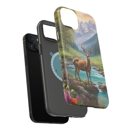 Alpine Serenity – Stag in Mountain Bliss MagSafe iPhone Cases