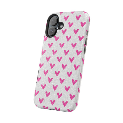 Pink Hearts on Glitter Silver – MagSafe iPhone Case