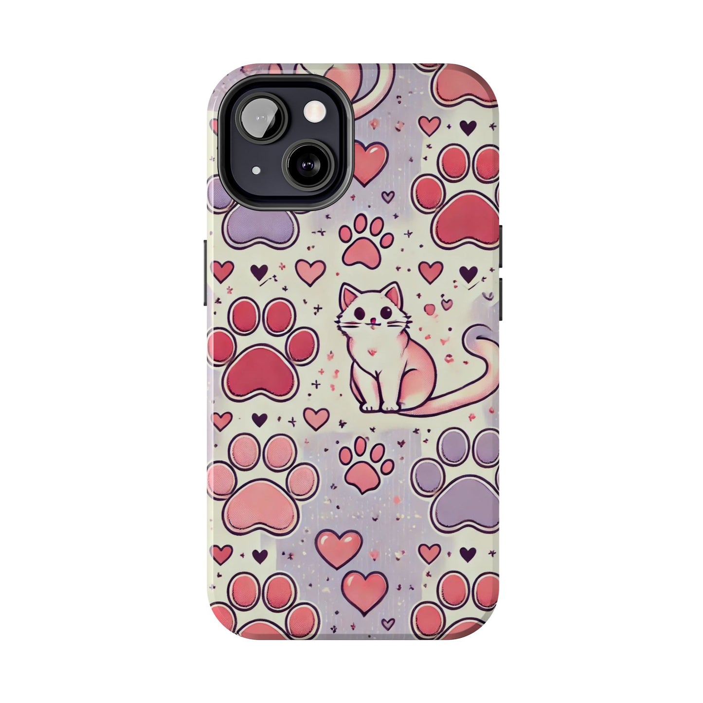 Cute Cat and Paw Print iPhone Case - Pet Lover’s Protective Cover