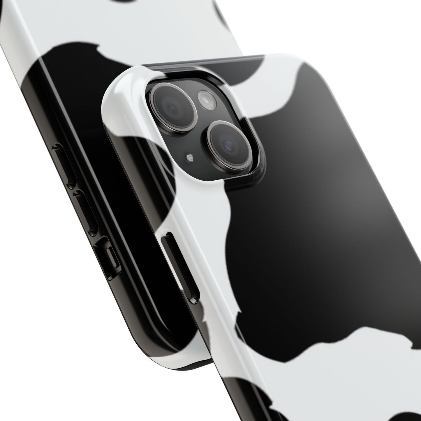 Bold Black and White Cow Print Tough iPhone Case – Modern Animal Pattern with Dual-Layer Protection