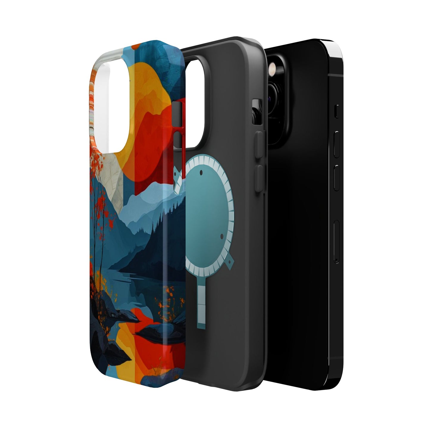 Abstract Autumn Landscape MagSafe iPhone Case – Bold Colorful Sunset Design, Dual-Layer Protection