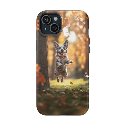 Energetic Blue Heeler Forest Pup MagSafe iPhone Case – Durable Outdoor-Inspired Design