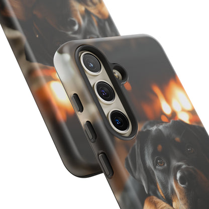 Cozy Rottweiler by the Fireplace Samsung Galaxy Case – Warm Rustic Design