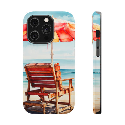 Beachfront Sunset Lounge MagSafe iPhone Case – Vibrant Watercolor Design