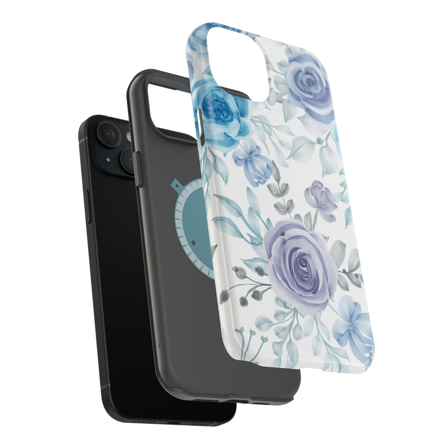 Elegant Blue & Violet Roses MagSafe Case – Artistic Floral Protection with Magnetic Charging Compatibility