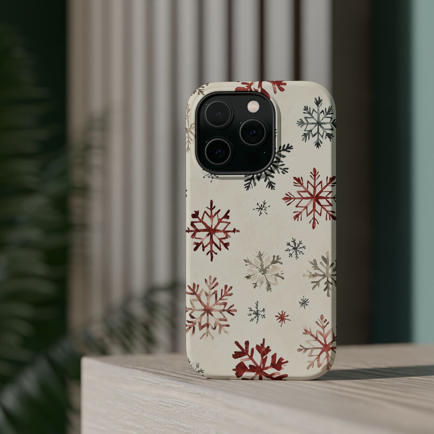 Vintage Red and Gray Snowflake Pattern – MagSafe iPhone Series Case