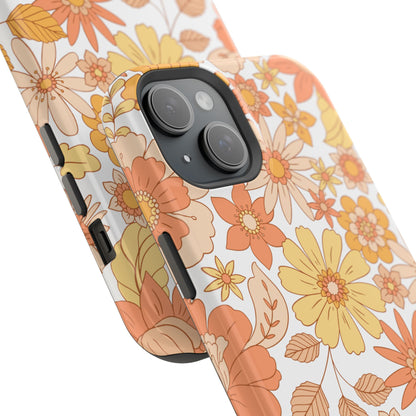 Vintage Floral Bloom MagSafe iPhone Case – Warm Orange & Yellow Retro Flower Design with Matte Finish