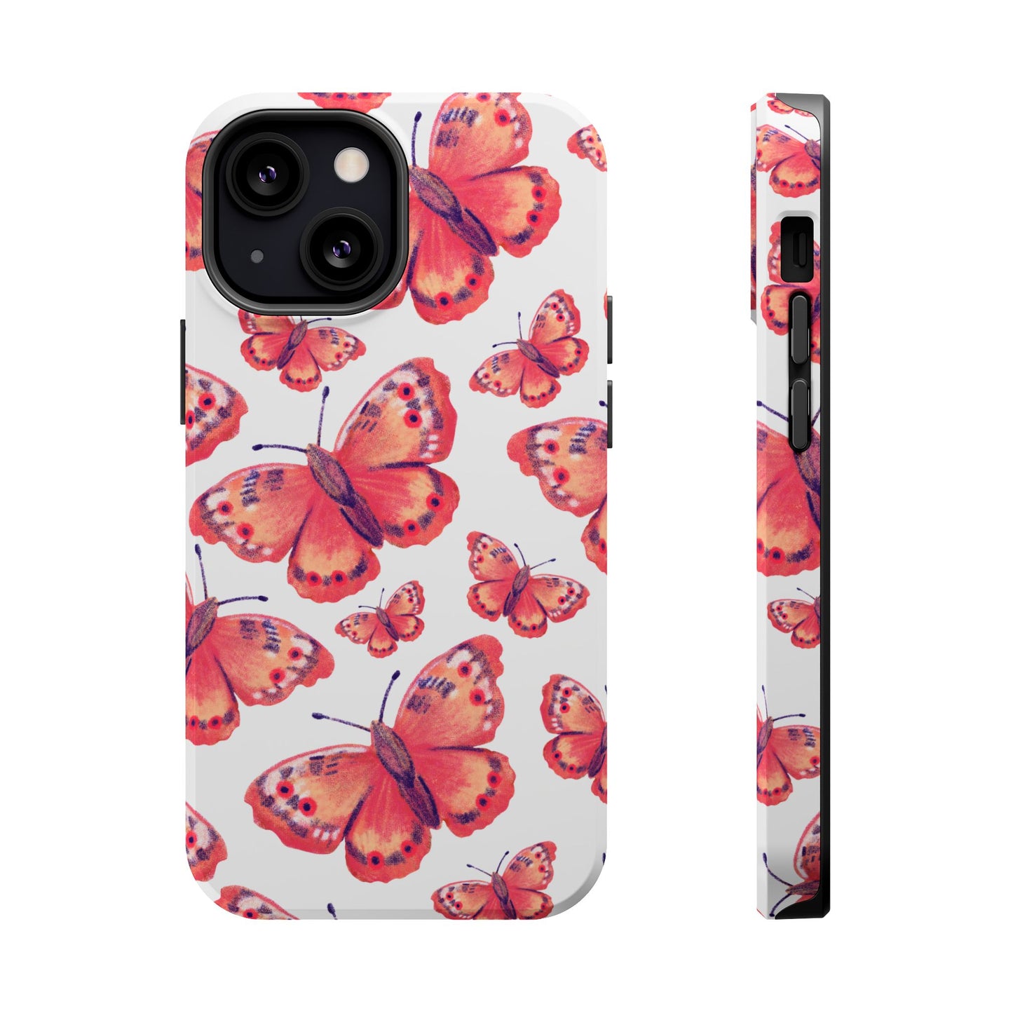 Coral Butterfly MagSafe iPhone Case – Slim, Protective Design with Bold Watercolor Print