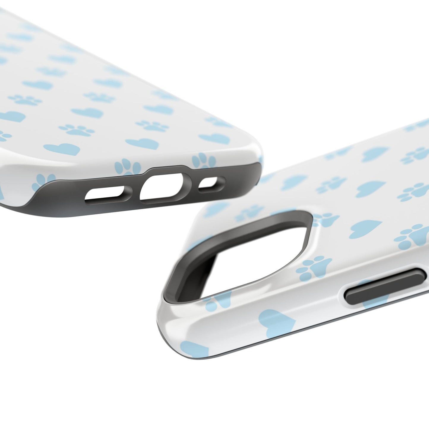 Light Blue Paw Prints & Hearts – MagSafe iPhone Case for Pet Lovers