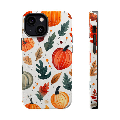 Autumn Harvest MagSafe iPhone Case - Pumpkin and Fall Leaf Design