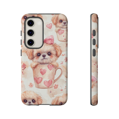 Adorable Puppy in Teacup Samsung Galaxy Case – Tough, Dual-Layer Protection with Cute Pink Bow Design