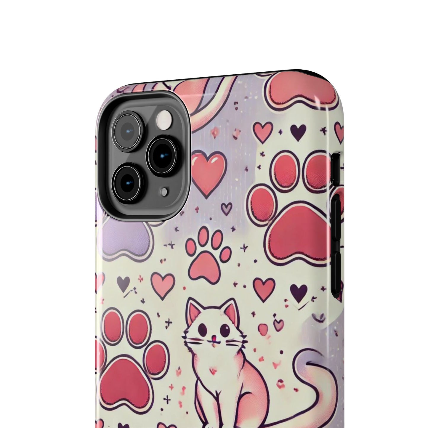 Cute Cat and Paw Print iPhone Case - Pet Lover’s Protective Cover