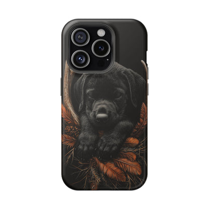 Charming Black Labrador Puppy on Feathers MagSafe iPhone Case