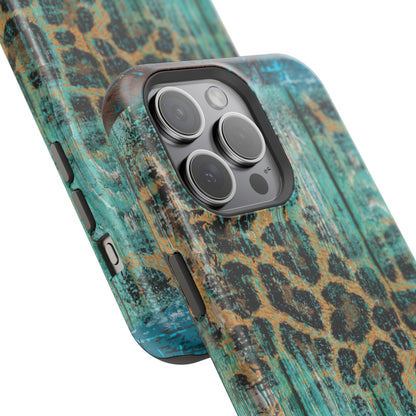 Turquoise Rustic Leopard Wood - MagSafe  iPhone Series Case