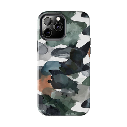 Moody Abstract Watercolor iPhone Case – Earthy Green and Charcoal Design