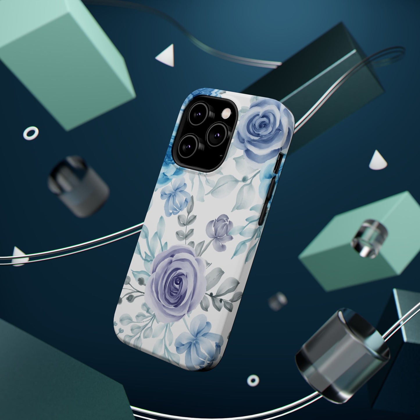 Elegant Blue & Violet Roses MagSafe Case – Artistic Floral Protection with Magnetic Charging Compatibility