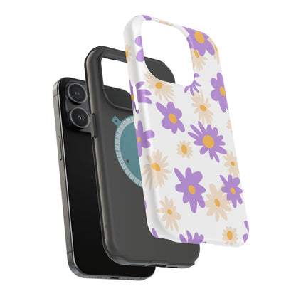 Retro Daisy Flower MagSafe iPhone Case – Pastel Purple & Cream Floral Design with Matte Finish