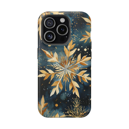 Gold Floral Snowflakes on Midnight Blue - MagSafe iPhone Series Case