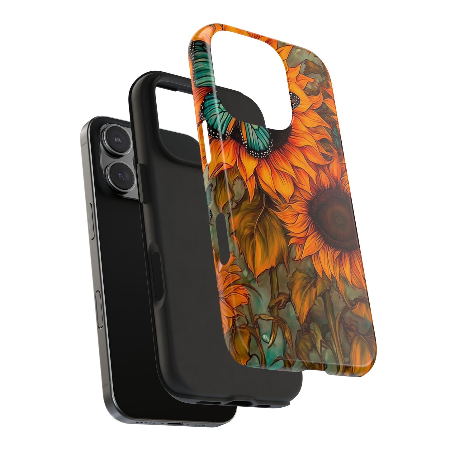 Vintage Blue Butterfly & Sunflower Art – iPhone Case