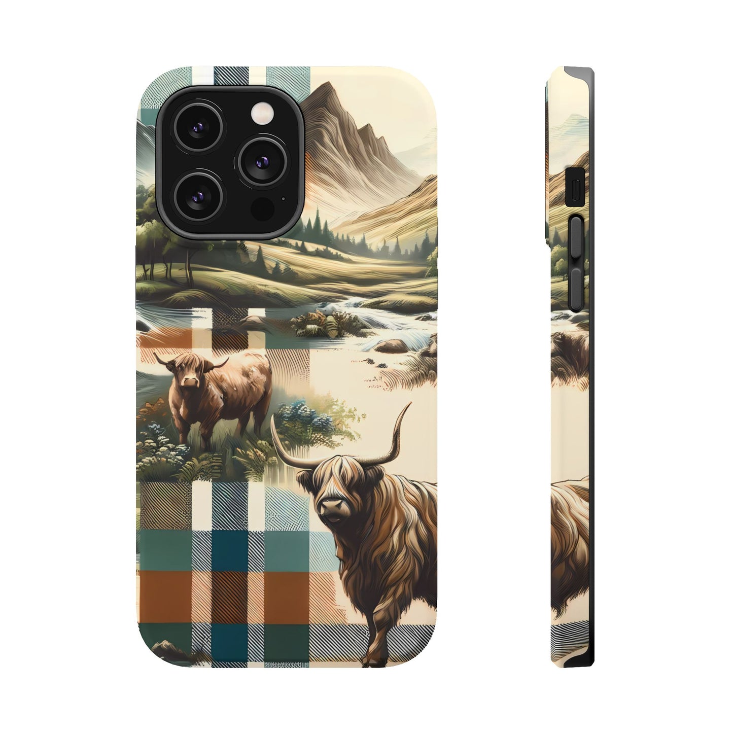 Rustic Highland Cow In Plaid - MagSafe Compatible Case