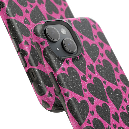 Pink Glitter Hearts MagSafe iPhone Case