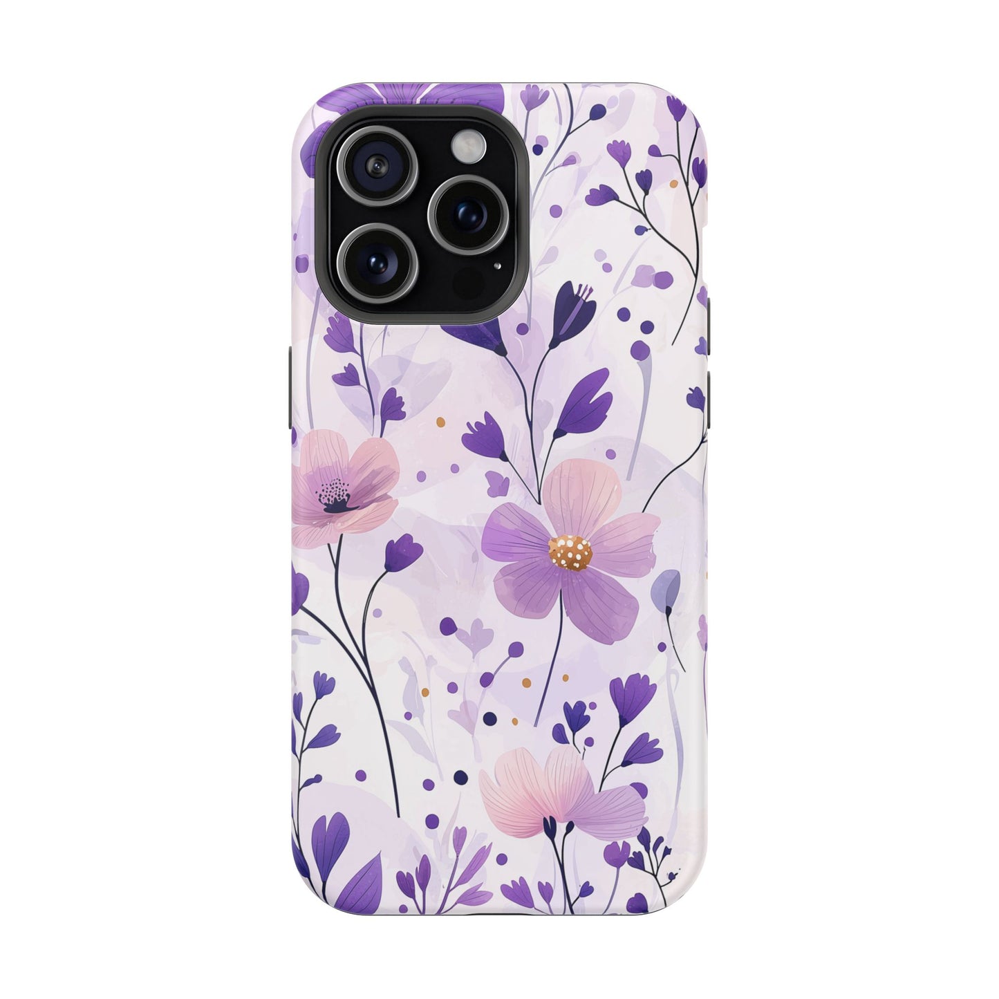 Purple Floral Bliss MagSafe iPhone Case – Delicate Blossom Design