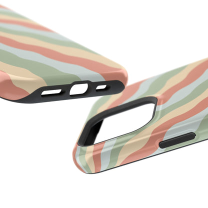 Earthy Retro Waves MagSafe iPhone Case – 70s-Inspired Wavy Stripes in Soft Green, Cream, and Rust