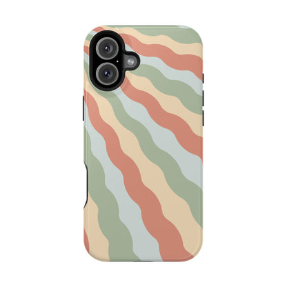 Earthy Retro Waves MagSafe iPhone Case – 70s-Inspired Wavy Stripes in Soft Green, Cream, and Rust