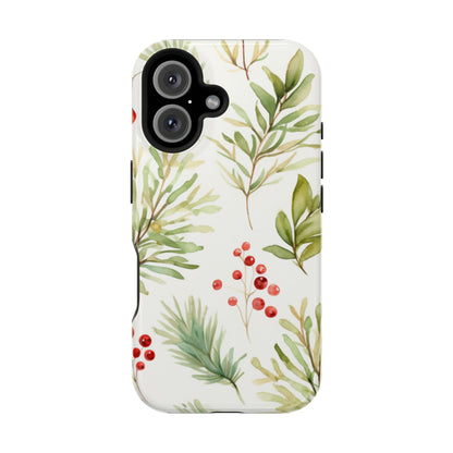 Winter Greenery & Berry Watercolor – MagSafe iPhone Series Case