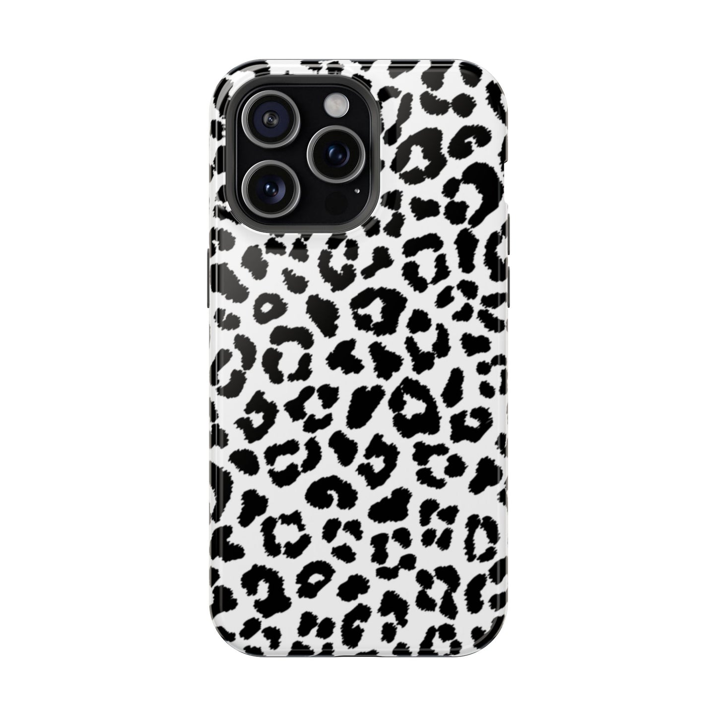 Monochrome Leopard Print Tough MagSafe iPhone Case – Classic Black and White Design with Dual-Layer Protection