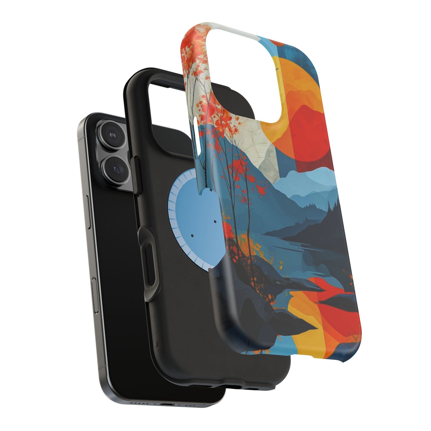 Abstract Autumn Landscape MagSafe iPhone Case – Bold Colorful Sunset Design, Dual-Layer Protection