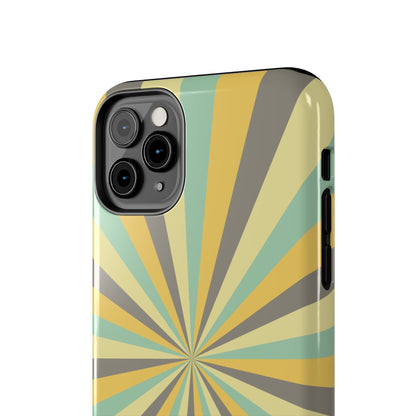 Vintage Sunburst Rays iPhone Case – Bold 70s-Inspired Burst in Yellow, Mint, and Gray