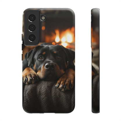 Cozy Rottweiler by the Fireplace Samsung Galaxy Case – Warm Rustic Design