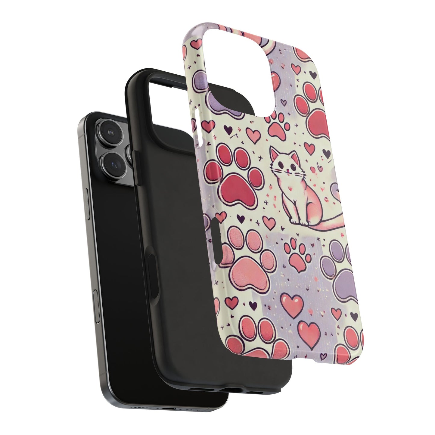 Cute Cat and Paw Print iPhone Case - Pet Lover’s Protective Cover