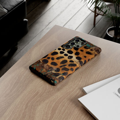 Rustic Leopard Print Tough Samsung Galaxy Case – Distressed Turquoise and Animal Pattern with Dual-Layer Protection