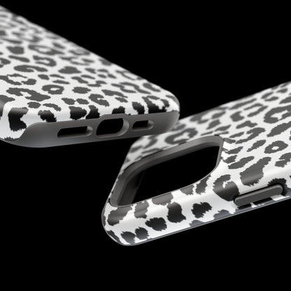 Monochrome Leopard Print Tough MagSafe iPhone Case – Classic Black and White Design with Dual-Layer Protection