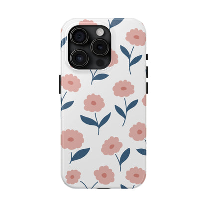 Playful Pink Floral Tough iPhone Case – Soft Pastel Design, Slim & Shockproof