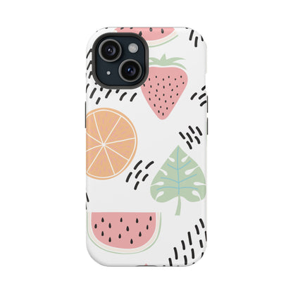 Tropical Fruit Fiesta Tough MagSafe iPhone Case – Fun Watermelon, Pineapple, and Citrus Design