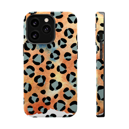 Sunset Watercolor Leopard Print Tough MagSafe iPhone Case – Artistic Animal Pattern with Dual-Layer Protection