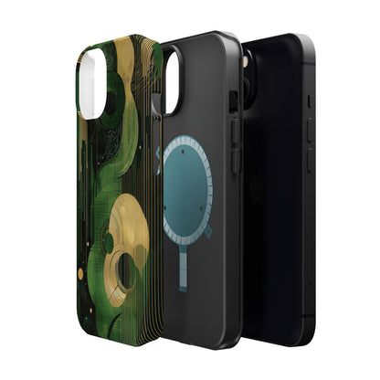 Abstract Green & Gold MagSafe iPhone Case - Geometric Art Deco Protective Cover